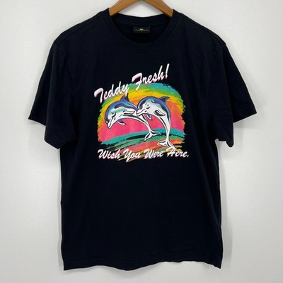 Teddy Fresh T-Shirt Men's Size L Black Rainbow Dolphin Logo Crew Neck