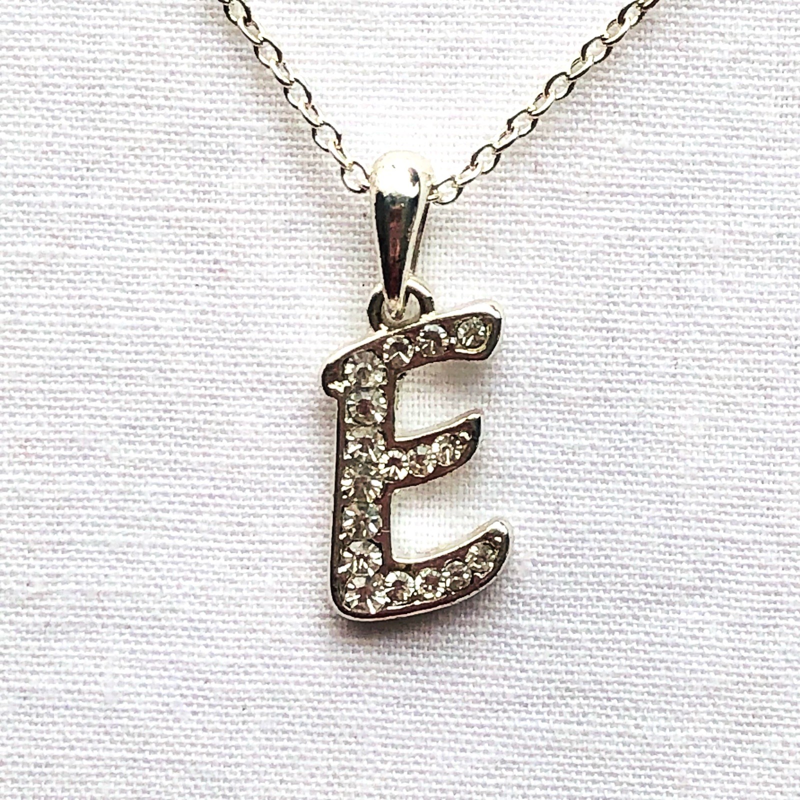 E Initial Monogram Letter Rhinestone Pendant Neck… - image 1