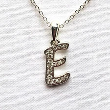E Initial Monogram Letter Rhinestone Pendant Necklace Art Deco Style Jewelry