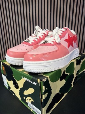 A Bathing Ape BAPE STA Men's Low Top Lace Up Colorblock Sneakers Pink Red