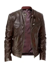 Cafe Racer Men's Motorcycle Biker Genuine Soft Sheep Skin Leather Jacket