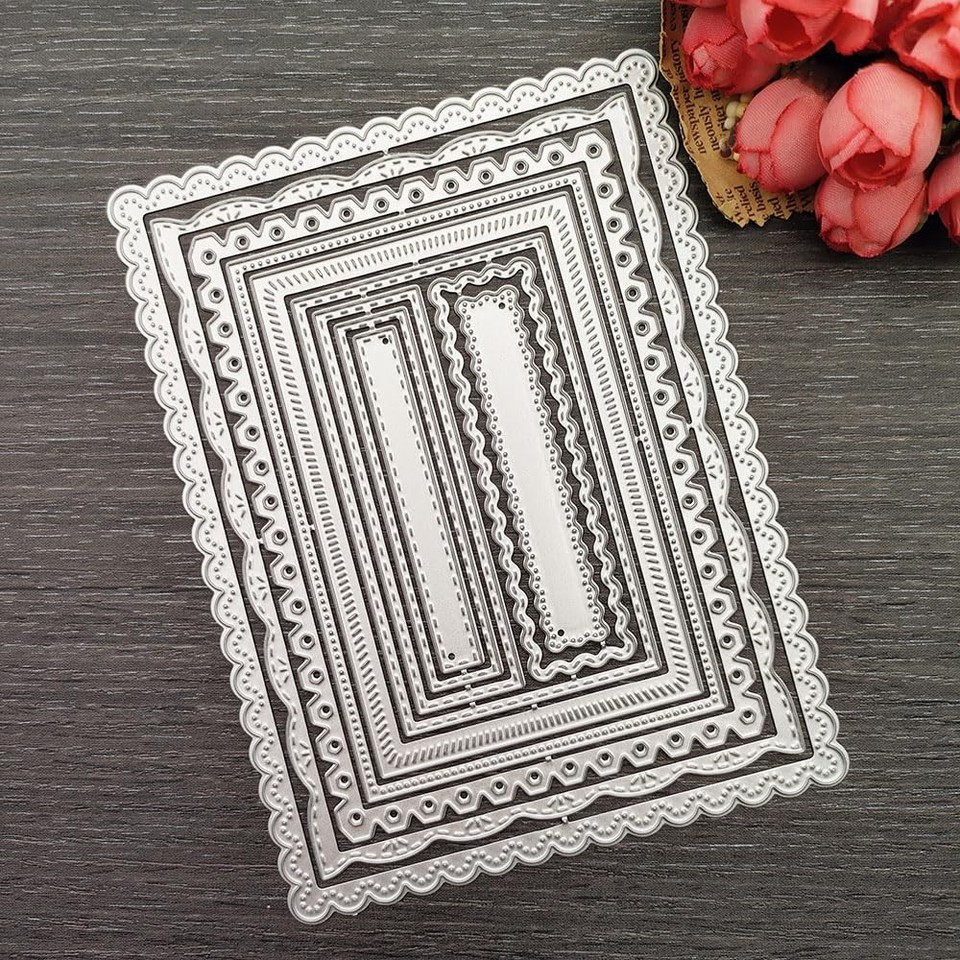 Nested Rectangle Frame Cutting Dies, Stitched Scallop Metal Cutting ...