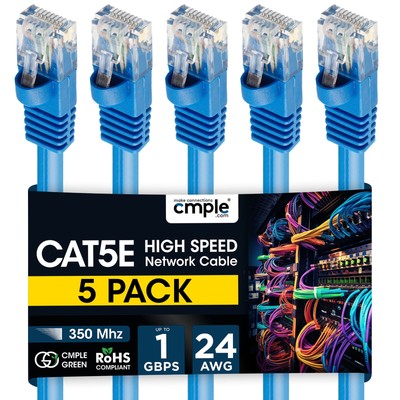 5 Pack Cat5e Ethernet Patch Cable 1.5ft-15ft High-Speed Internet LAN Cord Blue