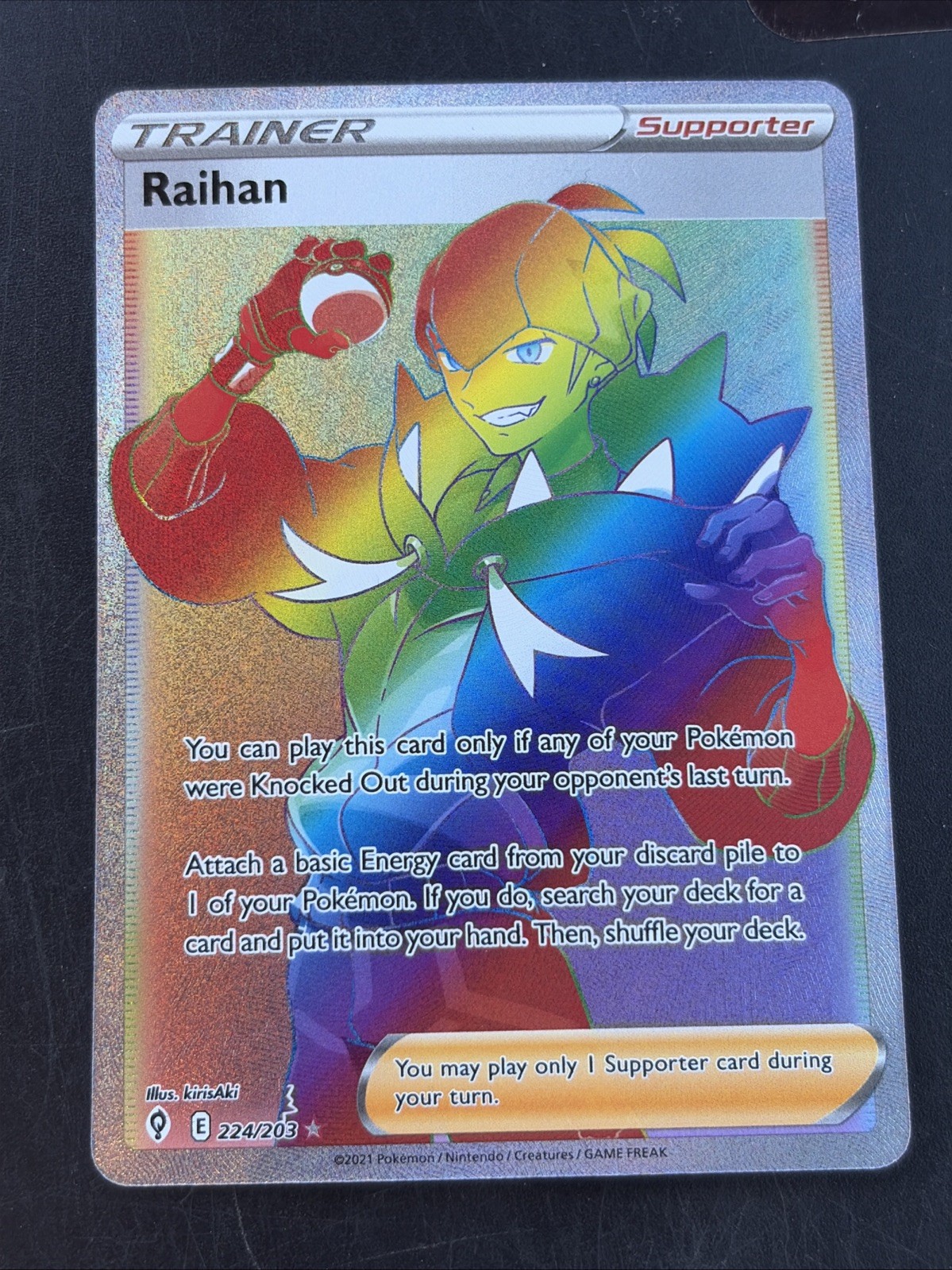 Raihan 224/203 Pokemon Card TCG Evolving Skies Rainbow Secret Rare Holo NM