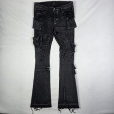 Valabasas Skinny Flare Jeans Mens 34x36 Black Stacked Distressed Military Pocket