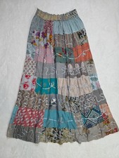Hippie Bohemian Patchwork Maxi Skirt Ribbon Detail Gypsy Cottage Festival Med