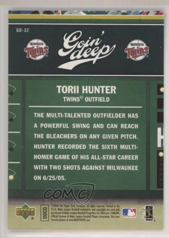 2006 Upper Deck First Pitch Goin' Deep Torii Hunter #GD-32 - Image 2 of 2