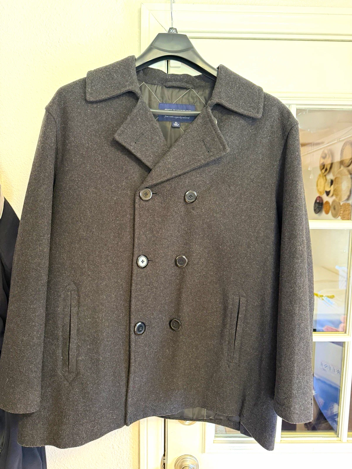 Roundtree & Yorke Men's Grey Wool Blend Peacoat Double Breasted Jacket Size XL - product detail image 1
