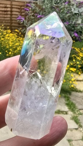 Rainbow Aura Fire and Ice Crackle Quartz Tower point Crystal 83g 10cm Pre-owned - Picture 4 of 20
