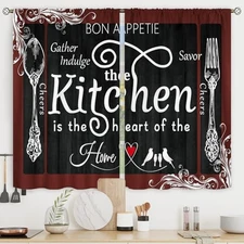  Burgundy Black Kitchen Curtains 27.5"W x 39"L (Pack of 1) D-black Burgundy