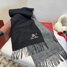 LoroPiana Cashmere Scarf Black Reversible 35x180cm Unisex Luxury