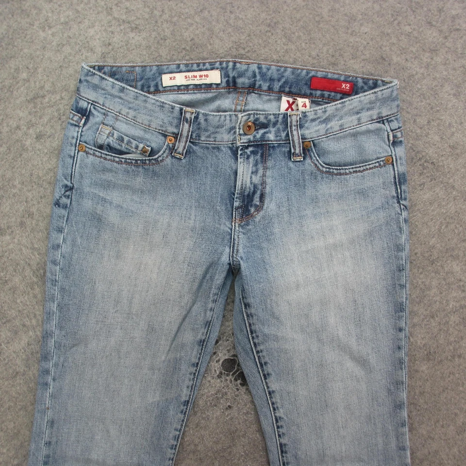 X2 Jeans Womens 4 Light Wash Slim W10 Low Rise Flare Leg Embroidered Pockets - Image 2 of 4