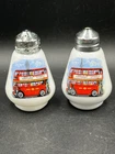 Vtg Milk Glass Carnaby & Oxford Sts Salt & Pepper Shakers- Double Decker Bus UK