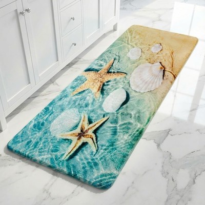 Ocean Bath Mat Runner 24x71-3D Sea Star & Sand Print Memory Foam Rug - Extra ...