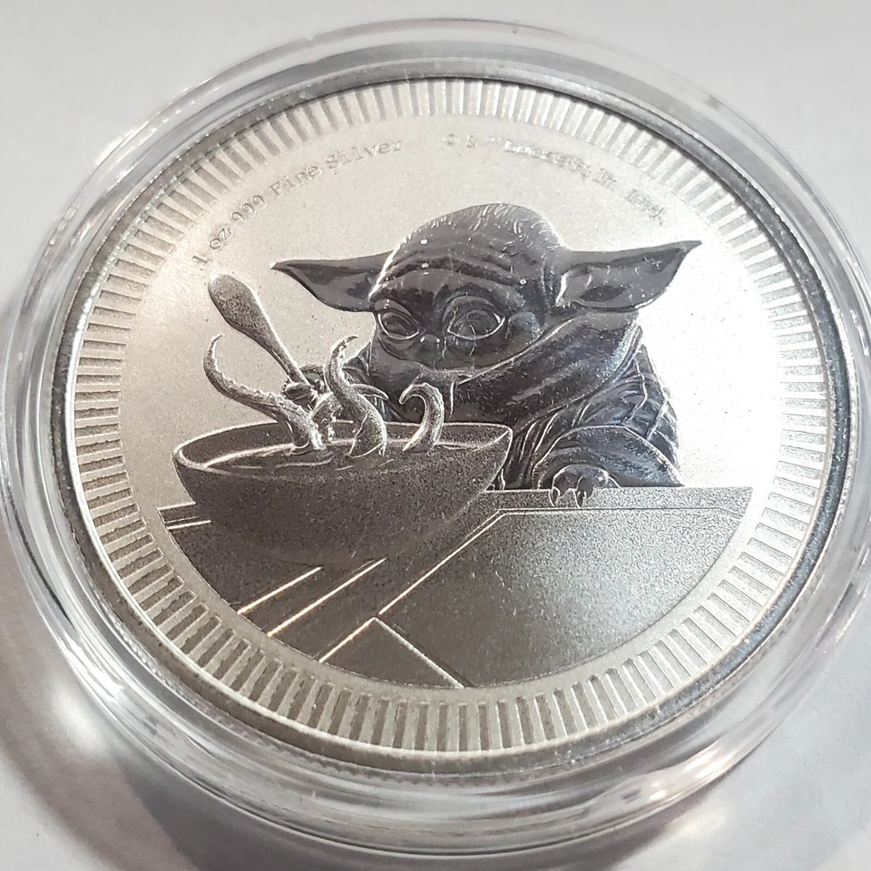2022 Baby Yoda Grogu Star Wars 1 oz .999 Silver $2 coin eating soup ...