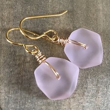 Min Favorit Blossom Pink Cultured Sea Glass Nugget Gold Pl Artisan Earrings