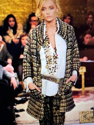 Chanel 11A VINTAGE PARIS-BYZANCE GOLD MULTICOLOR JACKET GRIPOIX BROOCHES FR38-40
