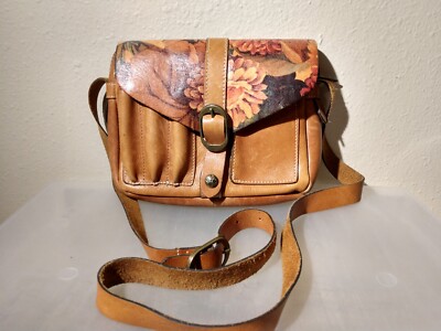 PATRICIA NASH Crossbody Shoulder Bag Brown Floral Leather