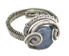 Adjustable Blue Kyanite Wire-Wrapped Ring in Sterling Silver