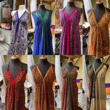 LOt of 5 PC Indian Vintage Recycle Sari Silk Maxi Beach Sundress Boho Gypsy Dres