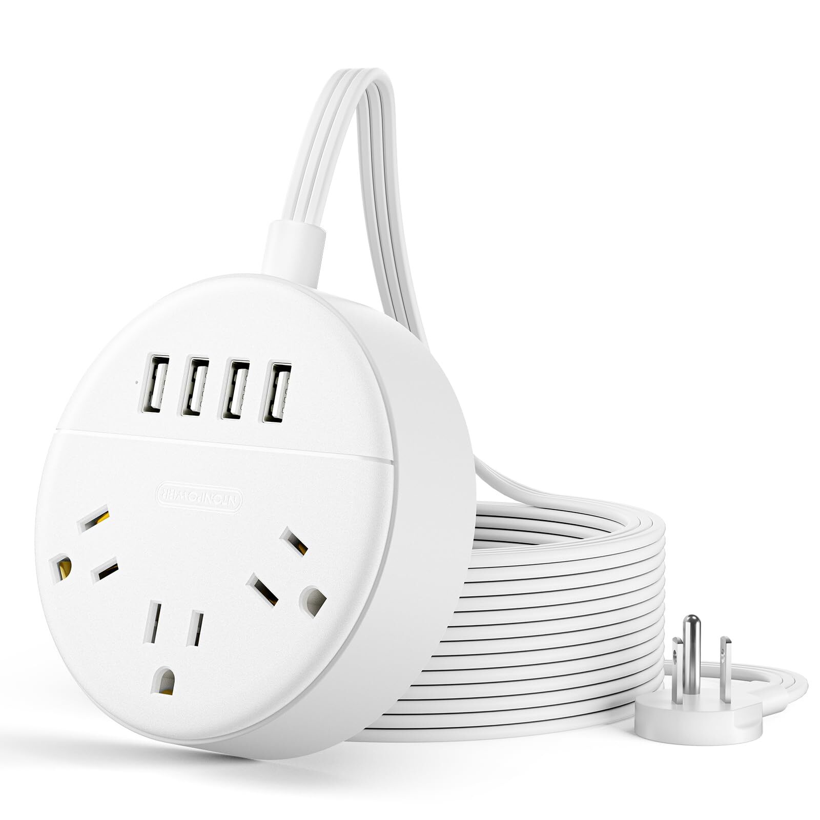 White Extension Cord 10 FT Ultra Thin Flat Plug Power Strip with 4 USB Ports ...