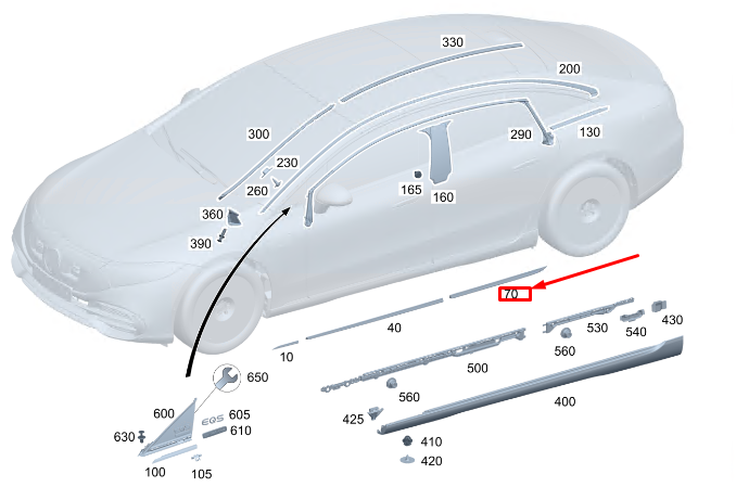 Neu MERCEDES-BENZ EQS V297 Türverkleidungsleiste hinten rechts A2976902401