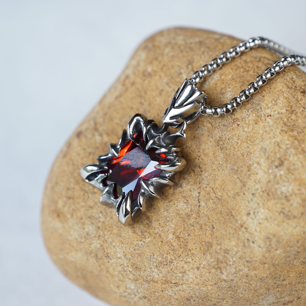 ルメール Mglite Leather Necklace Stainless Steel Gothic Biker Gemstone Cubic Zirconia CZ