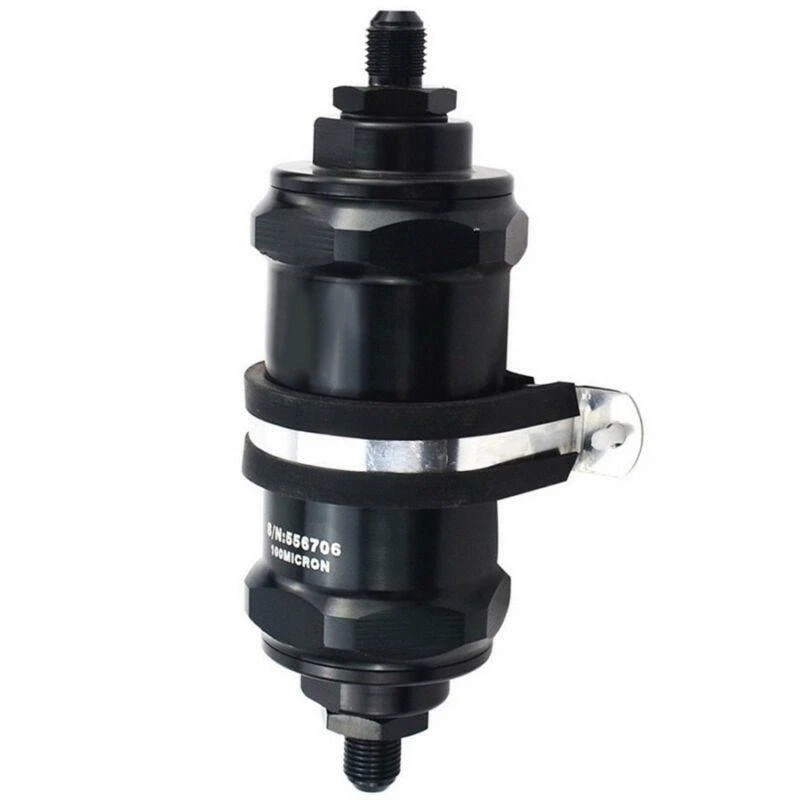 Filtro de combustible en línea de aluminio negro para automóvil vehículo E85 etanol entrada de 100 micras-6 AN Foto 3 de 4