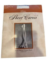 Worthington SHEER CARESS Silky Sheer THIGH HIGH Lace Top Pantyhose White No Size