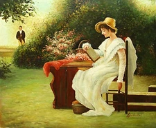 Oil Painting Hand painted on canvas Stretched  - Garden Reading - size 24“x20”
