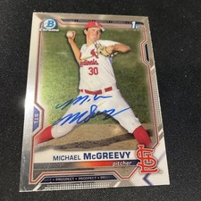 Michael McGreevy 2021 Bowman CHROME Signed St. Louis Cardinals BDC-91 Debut!
