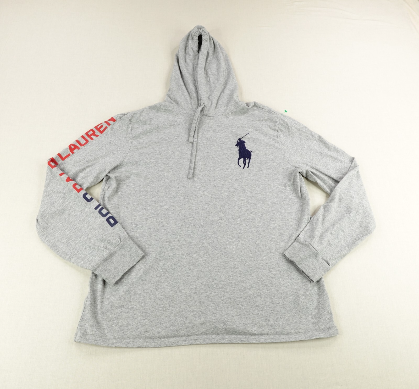 PONY Polo Ralph Lauren felpa con cappuccio uomo grande grigia grande manica a cavallo scritta leggera