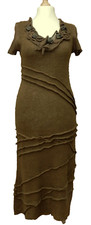 ZUZA BART LANGES STRICKKLEID KHAKI APPLIKATION LEINEN Gr. S-M