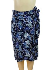 Loft Womens Floral Wrap Skirt Blue Black Paisley Print Size 0