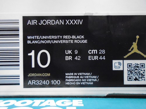2019 NIKE AIR JORDAN XXXIV 34 CHICAGO BULLS WHITE RED BLACK ZION AR3240-100 10 - Picture 11 of 11