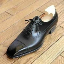 Handmade men Black Leather oxford Wedding Party shoe, lace up men Shoes