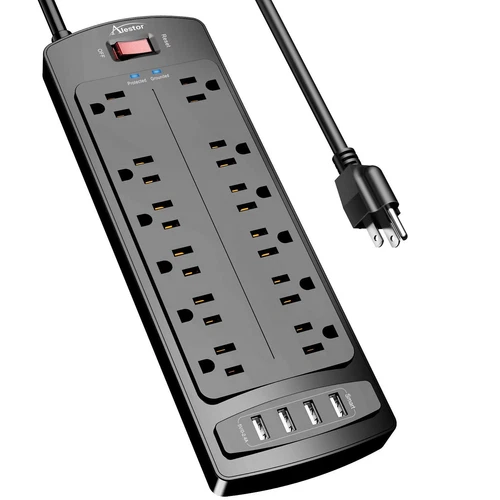 Surge Protector 12 Outlets 4 USB Ports 6 Feet Extension Cord 2700 Joules-image