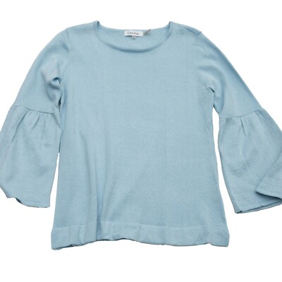 Calvin Klein Women's Size Small Blue Metallic Thread Long Bell Sleeve Sweater