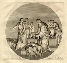 Antique Mythology Print-JACOB-RACHEL- Le Sueur-1734