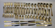 Gold Tone Holly Berry Hostess Set Flatware Electroplate Japan 9 Settings 45 Pcs
