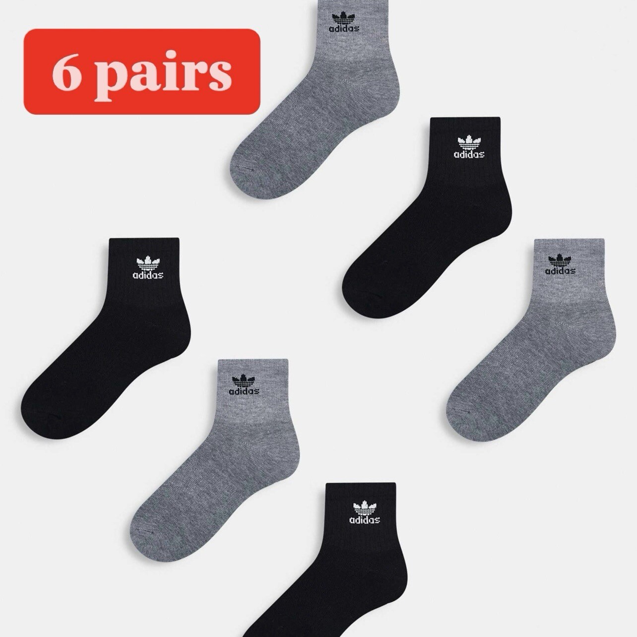 Носки Adidas с подкладкой, 6 пар, женские, размер 5-10, средний, черный, белый #677