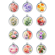 Birth Month Flower Glass Cabochon Charms