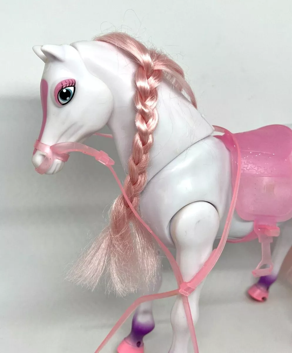 Vintage SIMBA Toy Horse White w Pink Saddle Bridle Barbie Sized