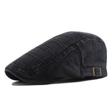 Unisex Denim Baskenmütze Verstellbar Sun Schiebermütze Bakerboy Vintage Schwarz