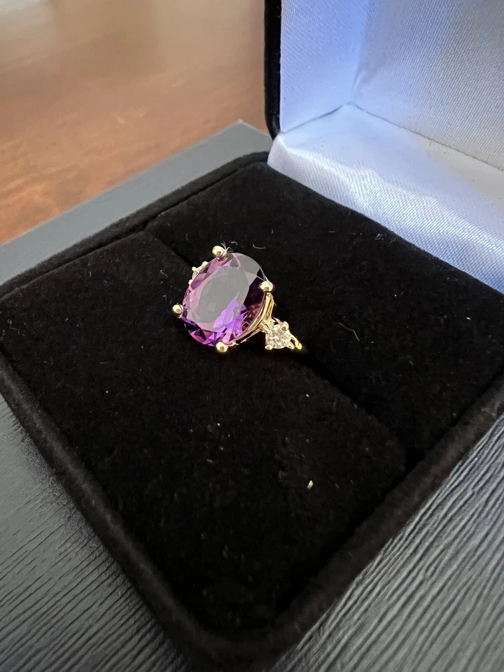 Affinity Gems Oval Gemstone & Diamond Accent Ring, 14K Gold Amethyst, Size 5 - Image 2 of 4