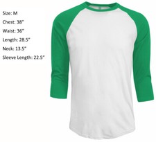 3/4 Sleeve Plain T-Shirt Baseball Raglan Jersey Sports Men's Tee White Green M