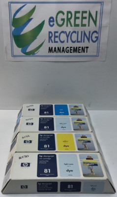 HP DesignJet Ink Cartridge 81 Cyan C4931A Yellow C4933A DYE C4934(2) Set Of 4