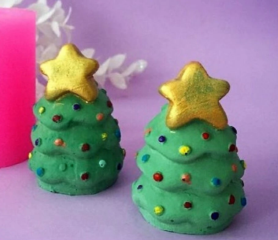 Moule Silicone Sapin Noël 3D Boules étoile pour Bougie Pâte Polymère Fimo Plâtre - Photo 4/4