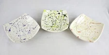 Ceramic Paint Splatter Dish Lot of 3 Mid Century Modern Curved Square MCM