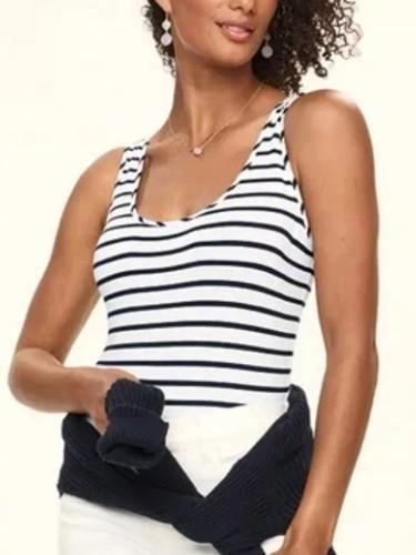 CABI Striped Charm Tank Top Black/Navy Sz M #6562 EUC